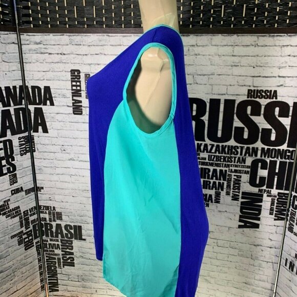 Cha Cha Vente Plus 1X Blue Color Block Pattern Scoop Neck Step-Hem Tank Top - Picture 3 of 6